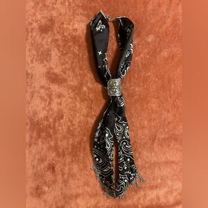 Elegant Black and White Paisley Cowgirl Necktie with Silver Accents